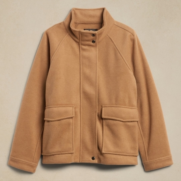 New BR Brushed Short Jacket Camel Size L - Picture 3 of 11